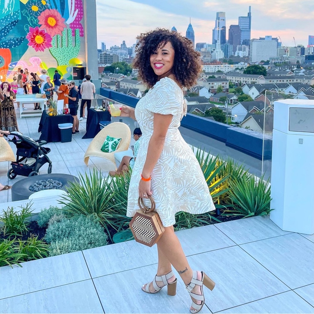 White & Tan Leaf Printed Dress